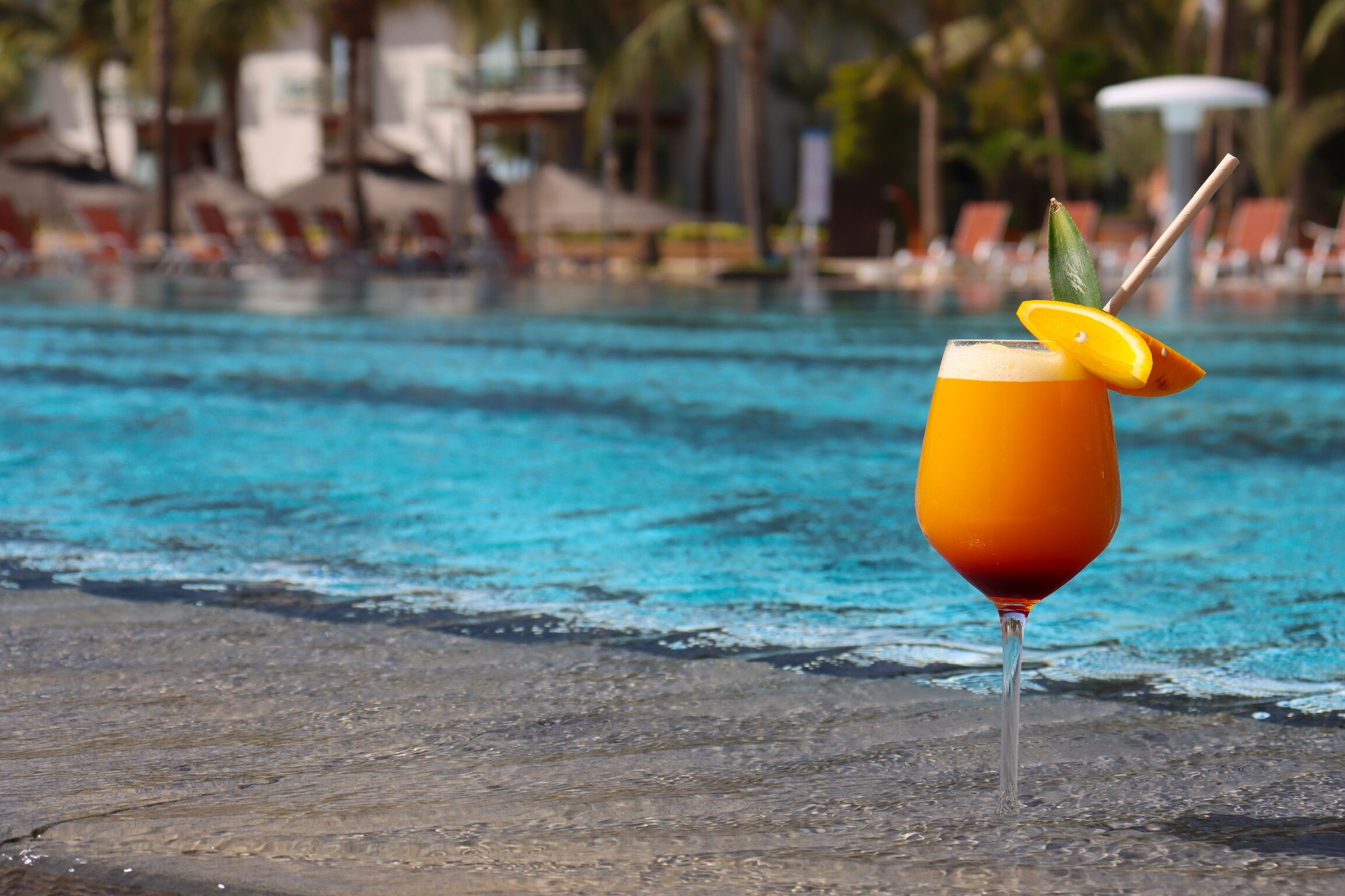 outdoor pool, pool loungers