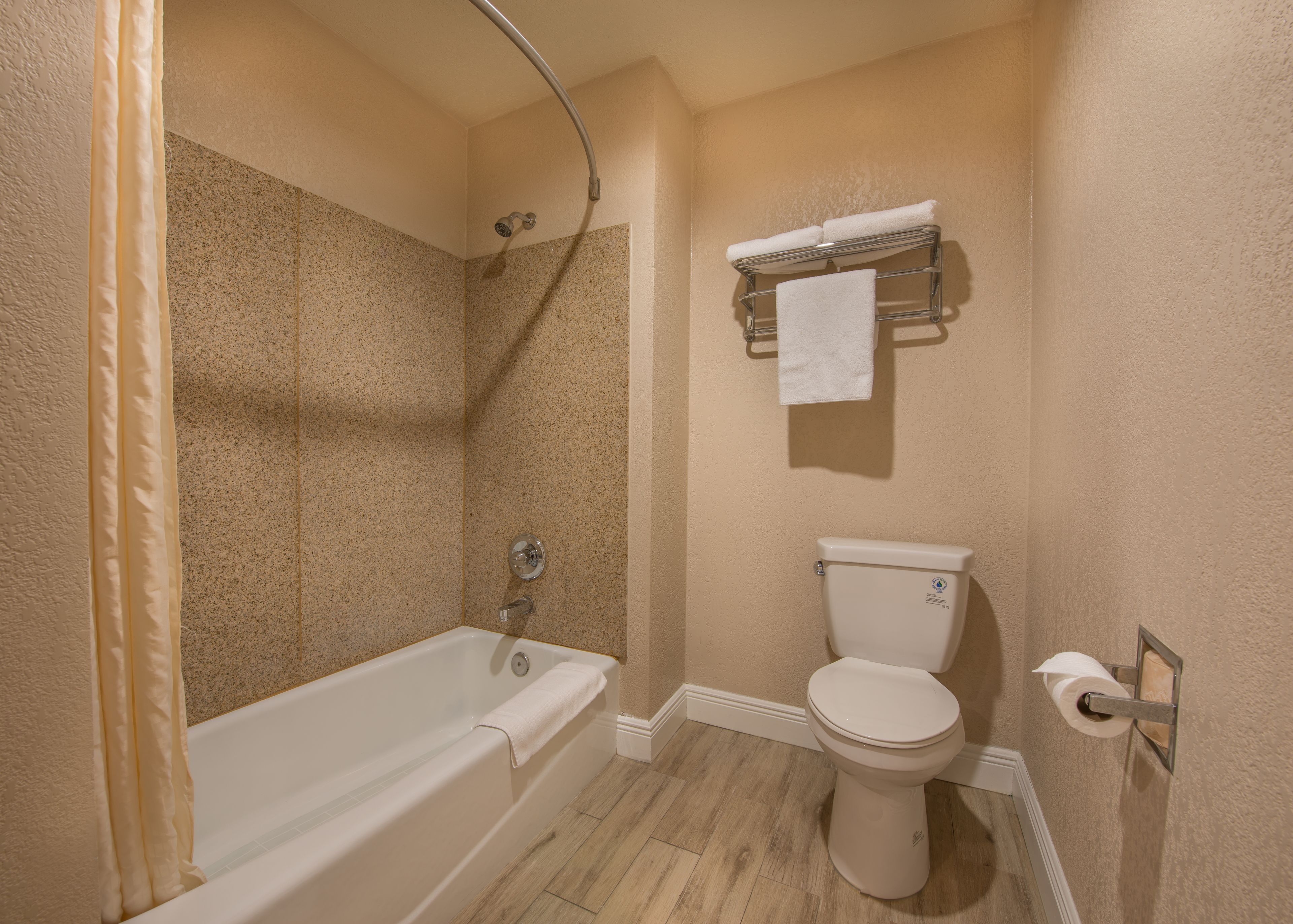 two double beds, non-smoking | bathroom | combined shower/bathtub, hair dryer, towels