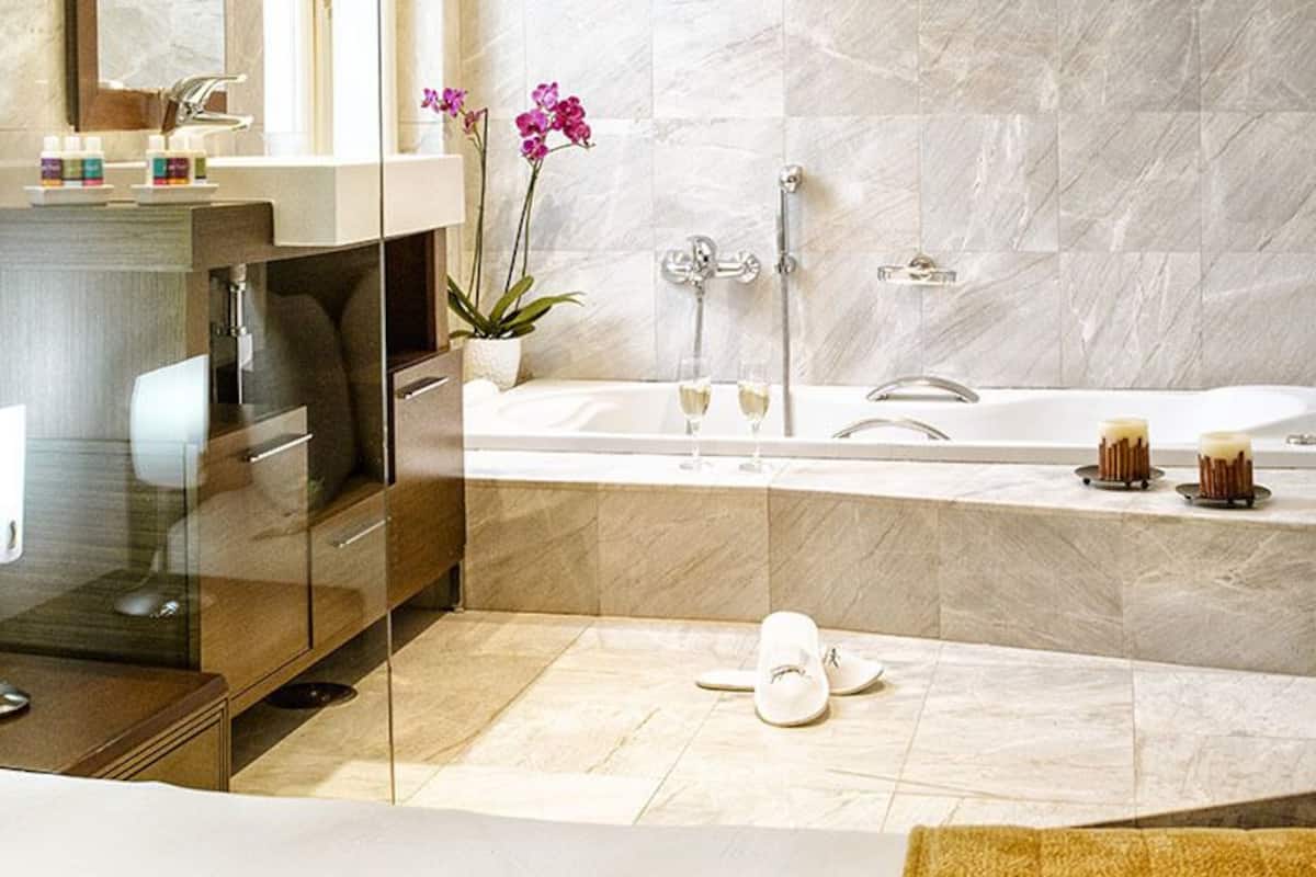 free toiletries, hair dryer, slippers, towels