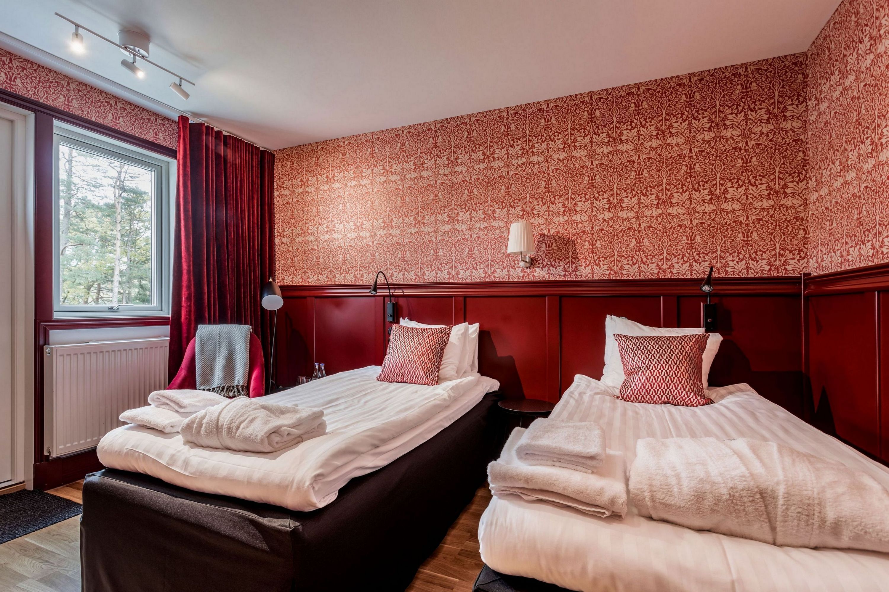 Desk, blackout drapes, soundproofing, iron/ironing board