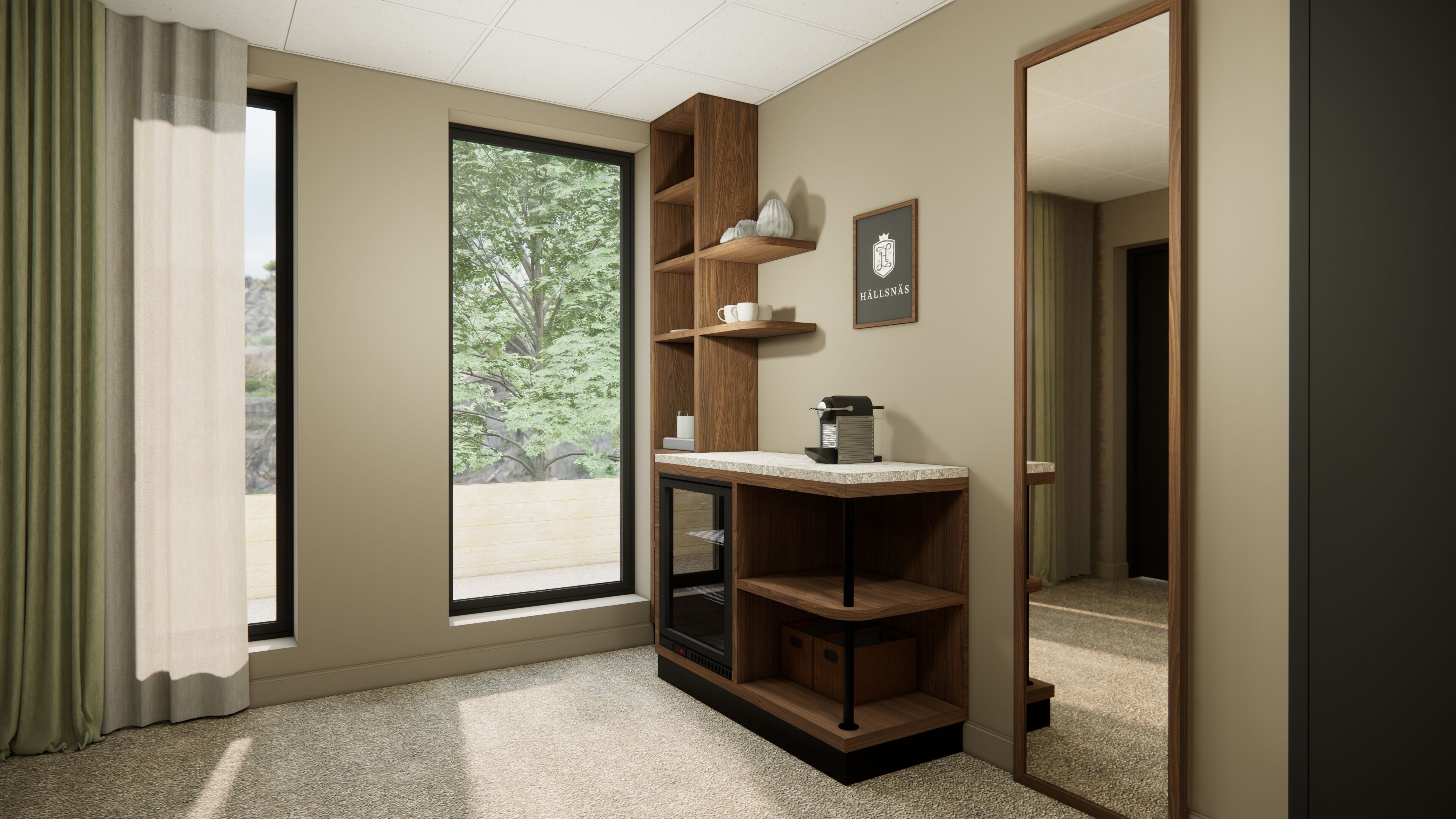 deluxe suite, sauna, lake view | living area | tv