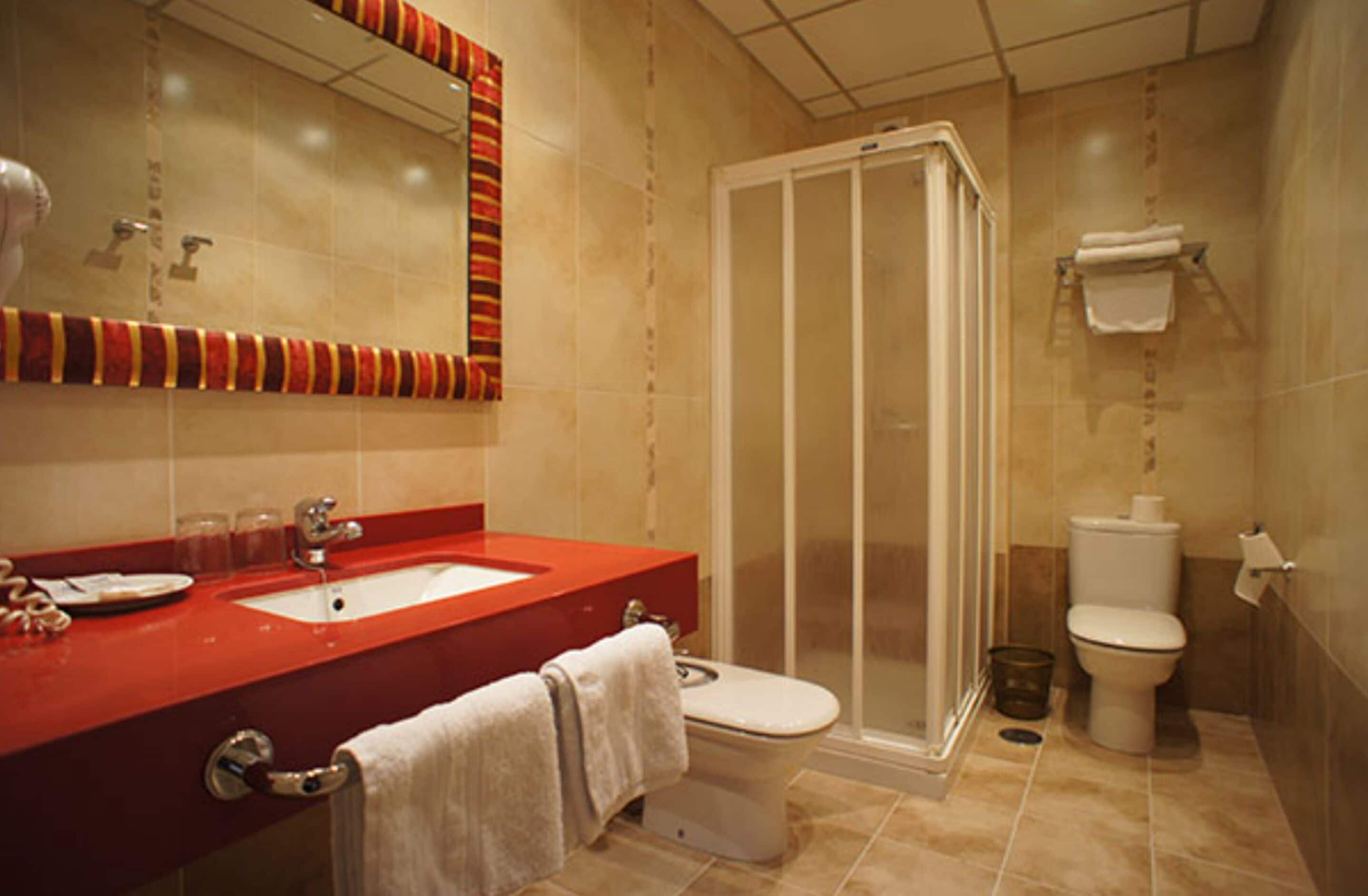 deep-soaking bathtub, hair dryer, bidet, towels