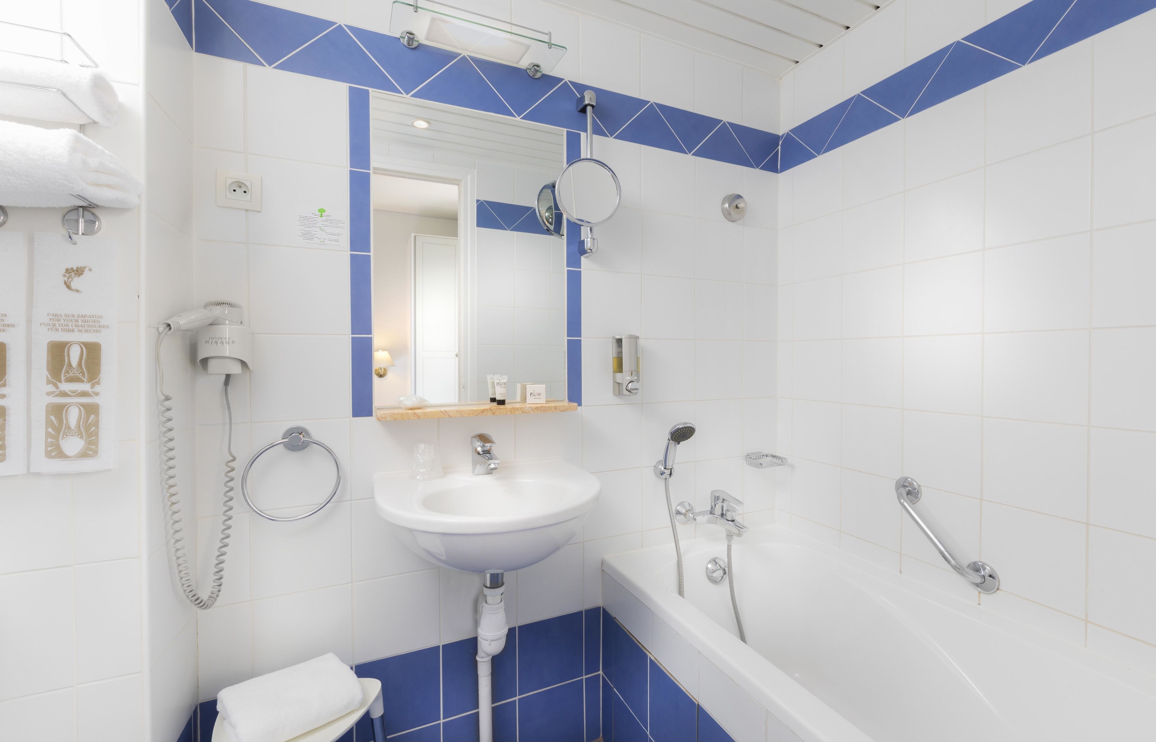 free toiletries, hair dryer, towels