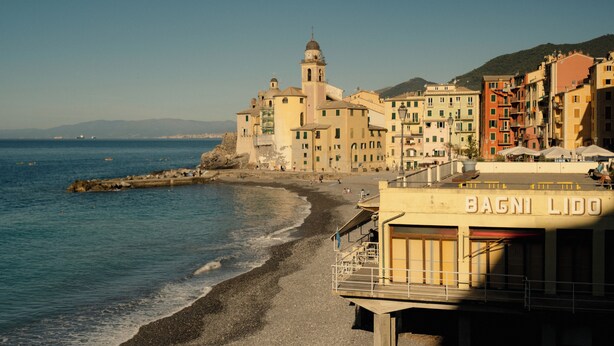 A coastal town with buildings along the beach, including a structure labeled "BAGNI LIDO". - Manuelina Taste Hotel (Recco)