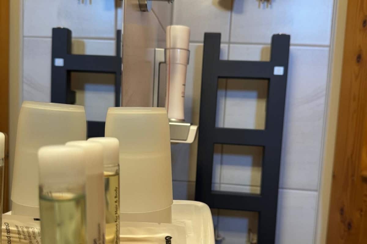 comfort double room, balcony, mountain view | bathroom | combined shower/bathtub, free toiletries, hair dryer, towels