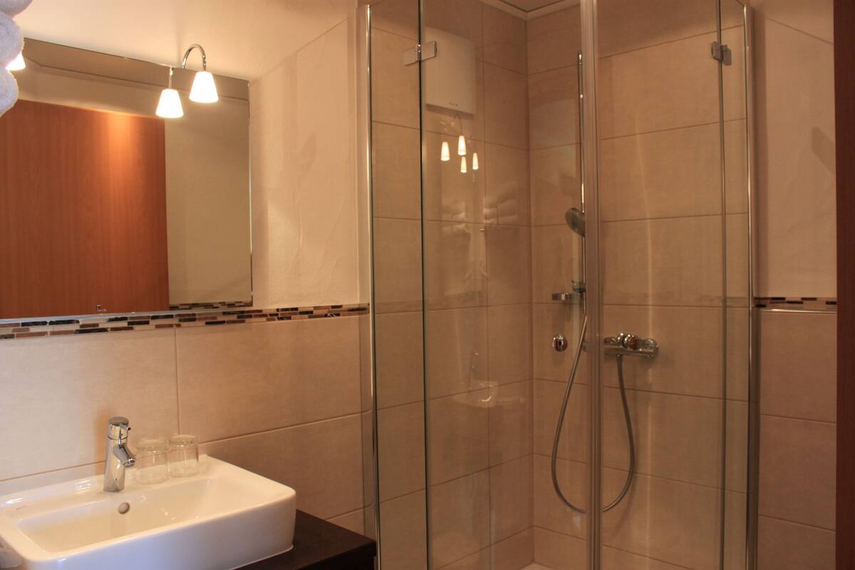 double room | bathroom | hair dryer, towels