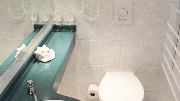 A bathroom with a sink, toilet, and a mirror.