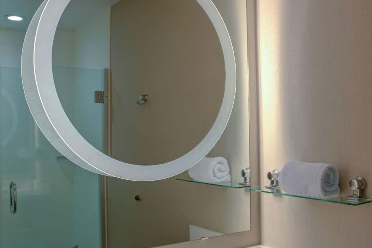 combined shower/bathtub, free toiletries, hair dryer, towels