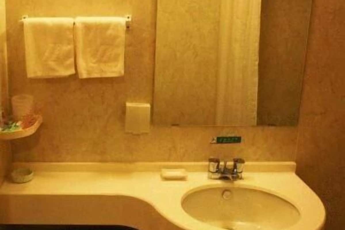 combined shower/bathtub, free toiletries, hair dryer, slippers