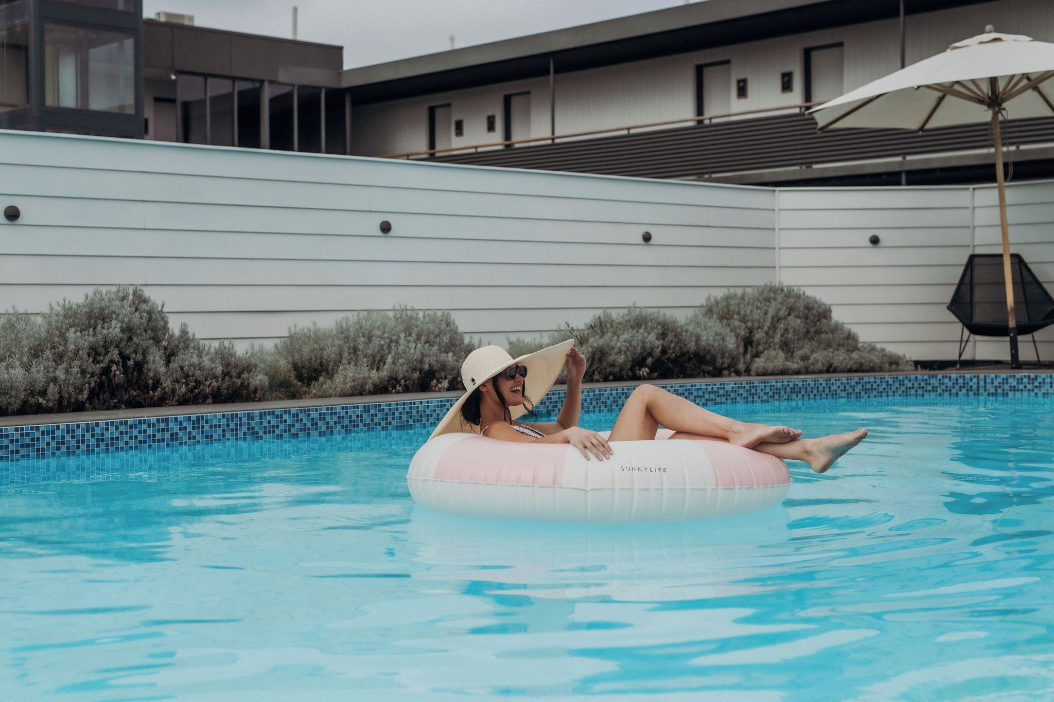 Outdoor pool, a heated pool, sun loungers
