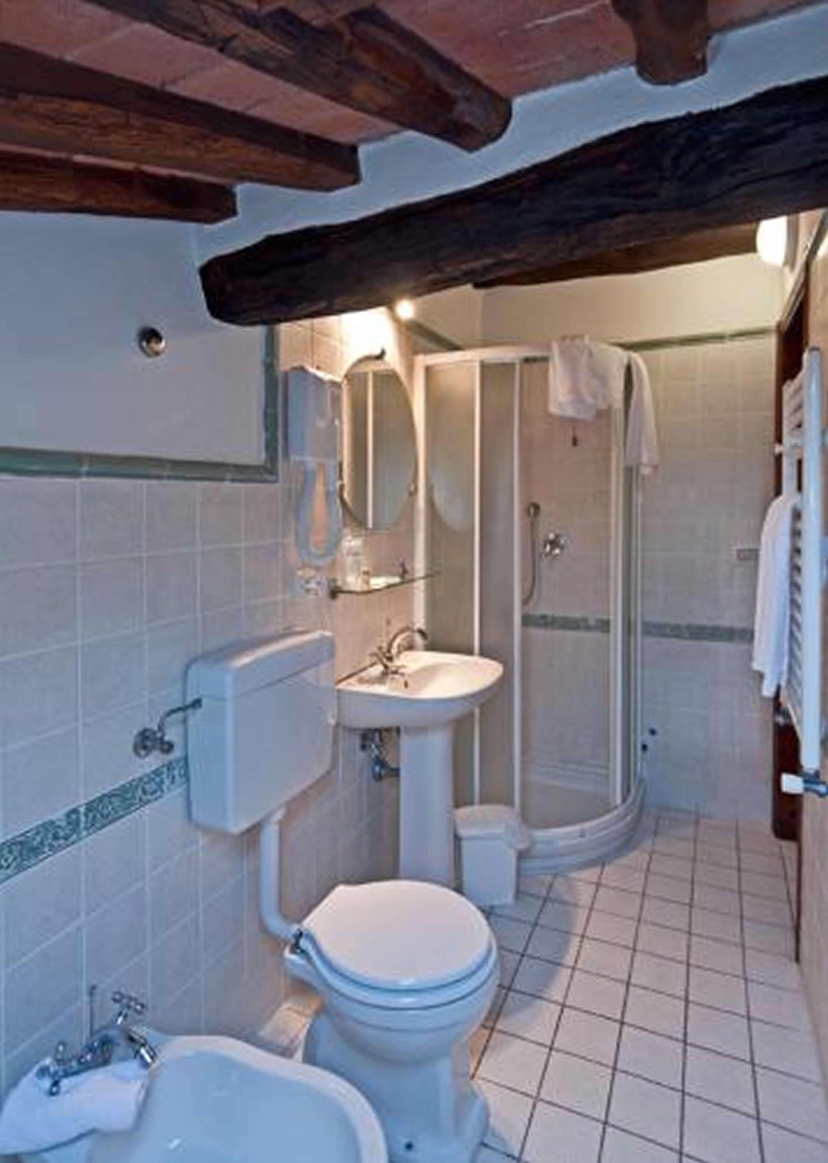 free toiletries, hair dryer, bidet, towels