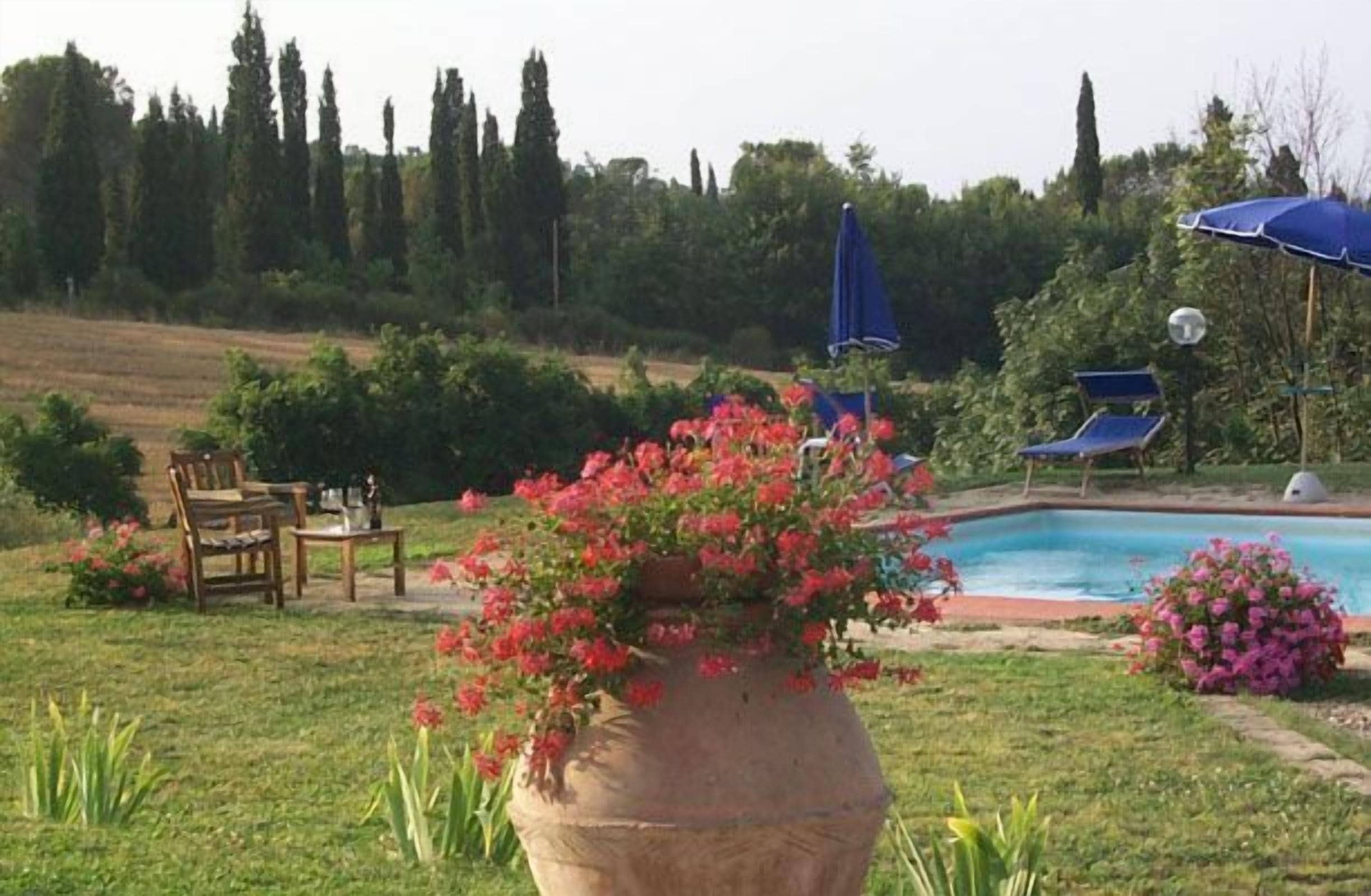 Seasonal outdoor pool, pool umbrellas, pool loungers