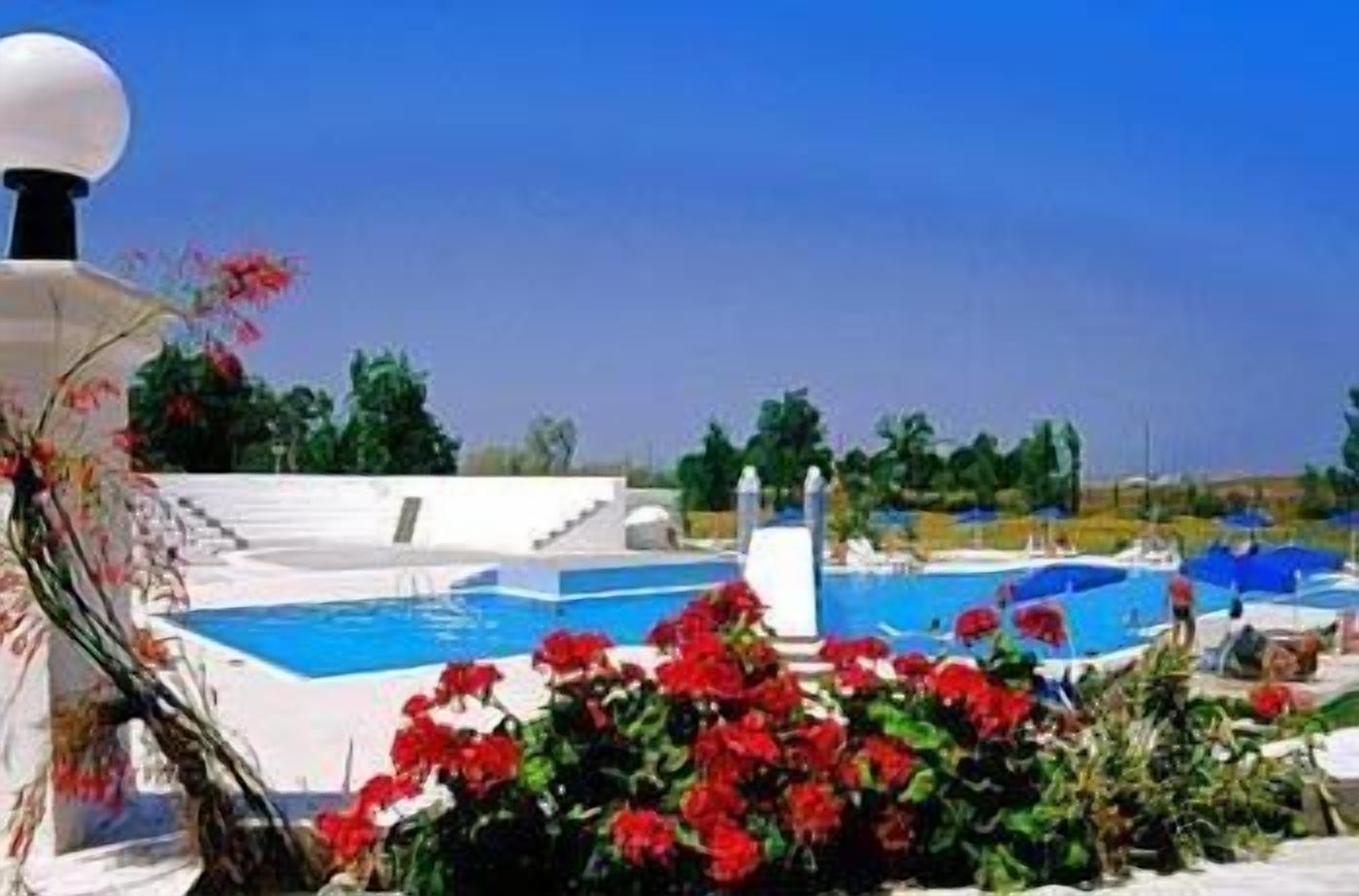 outdoor pool, pool umbrellas, pool loungers