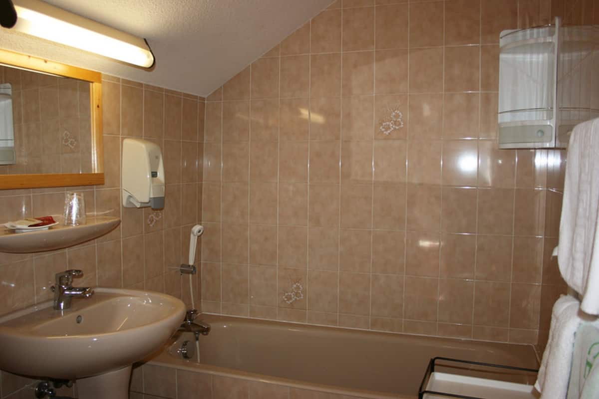 combined shower/bathtub, hair dryer