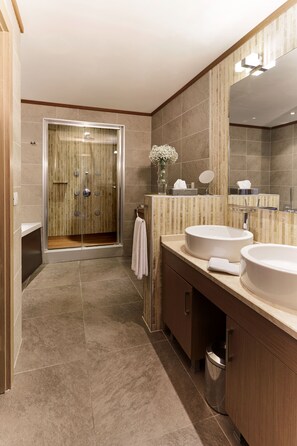 Residential Suite | 욕실 | 샤워 시설, 레인폴 샤워기, 무료 세면용품, 헤어드라이어