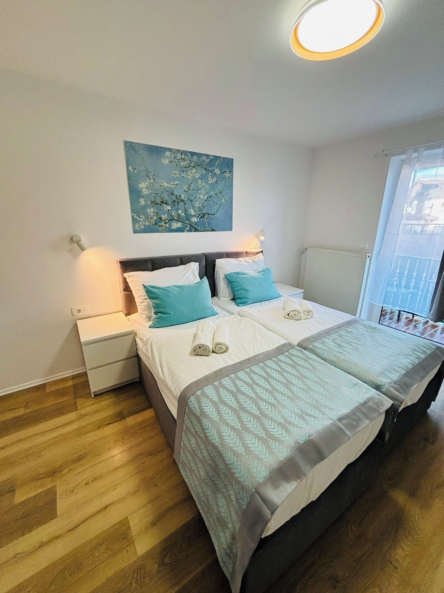 double room, balcony | in-room safe, desk, laptop workspace, blackout curtains