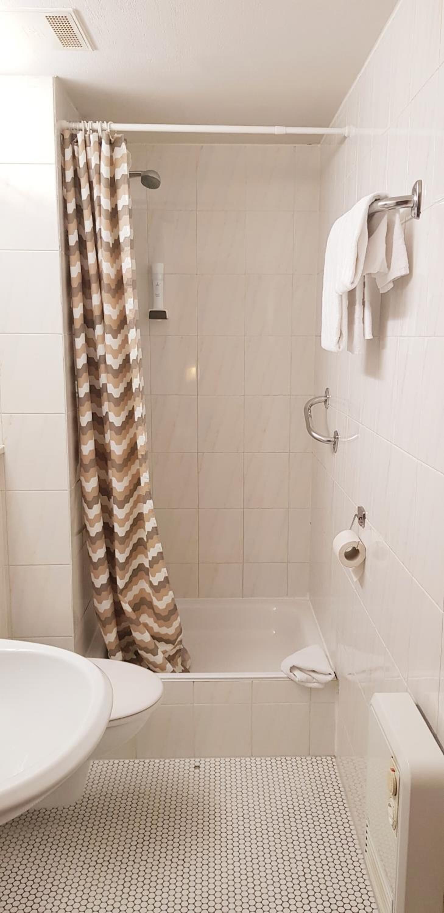 shower, free toiletries, hair dryer, towels