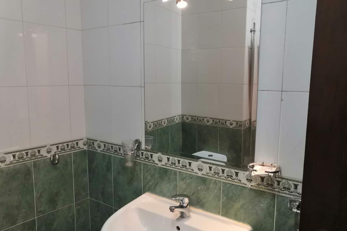 combined shower/bathtub, free toiletries, hair dryer, towels