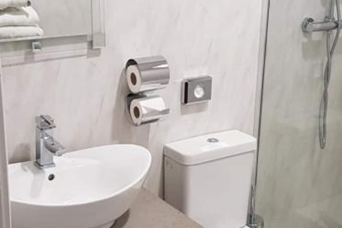 combined shower/bathtub, free toiletries, hair dryer, towels