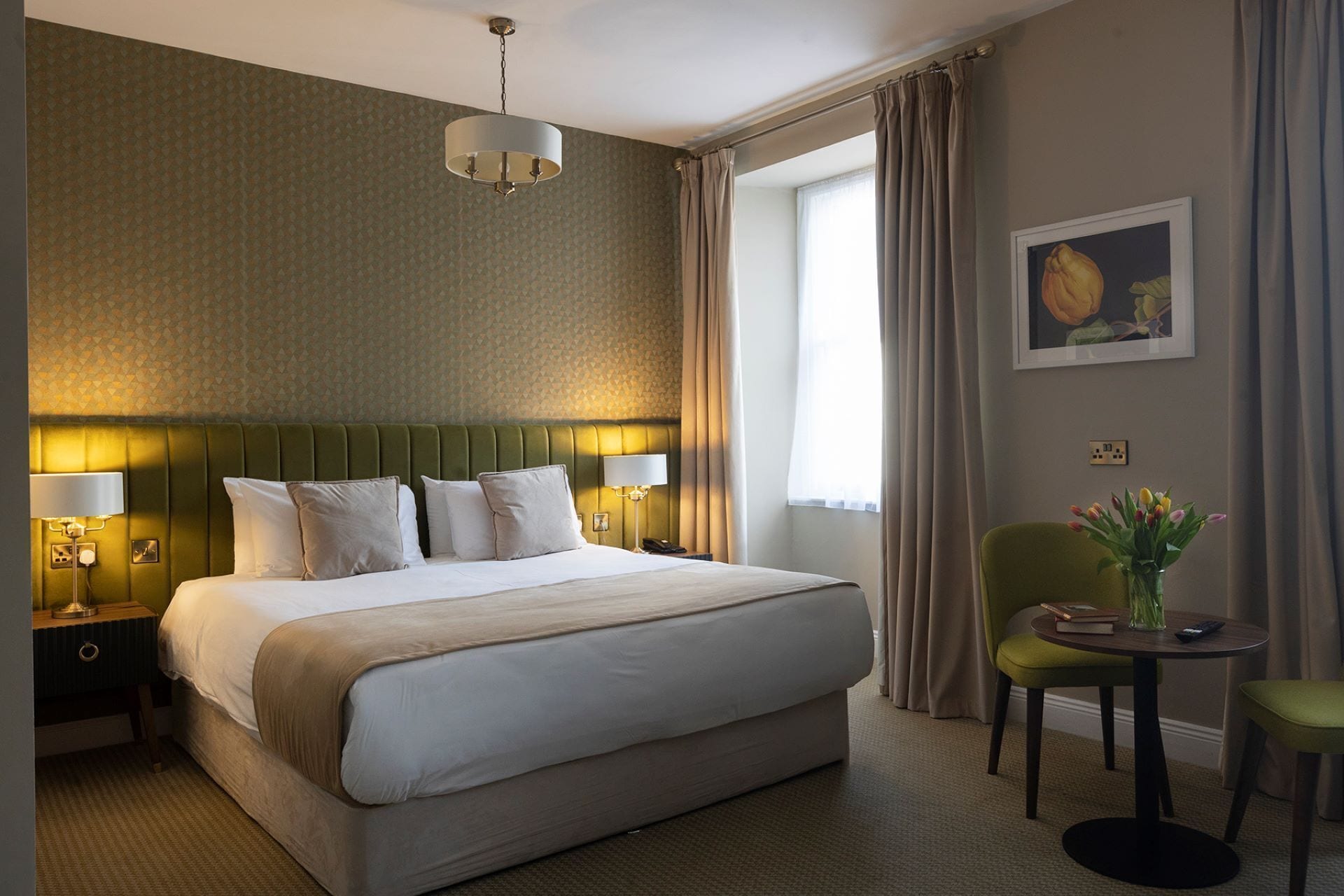 premium bedding, individually furnished, desk, iron/ironing board