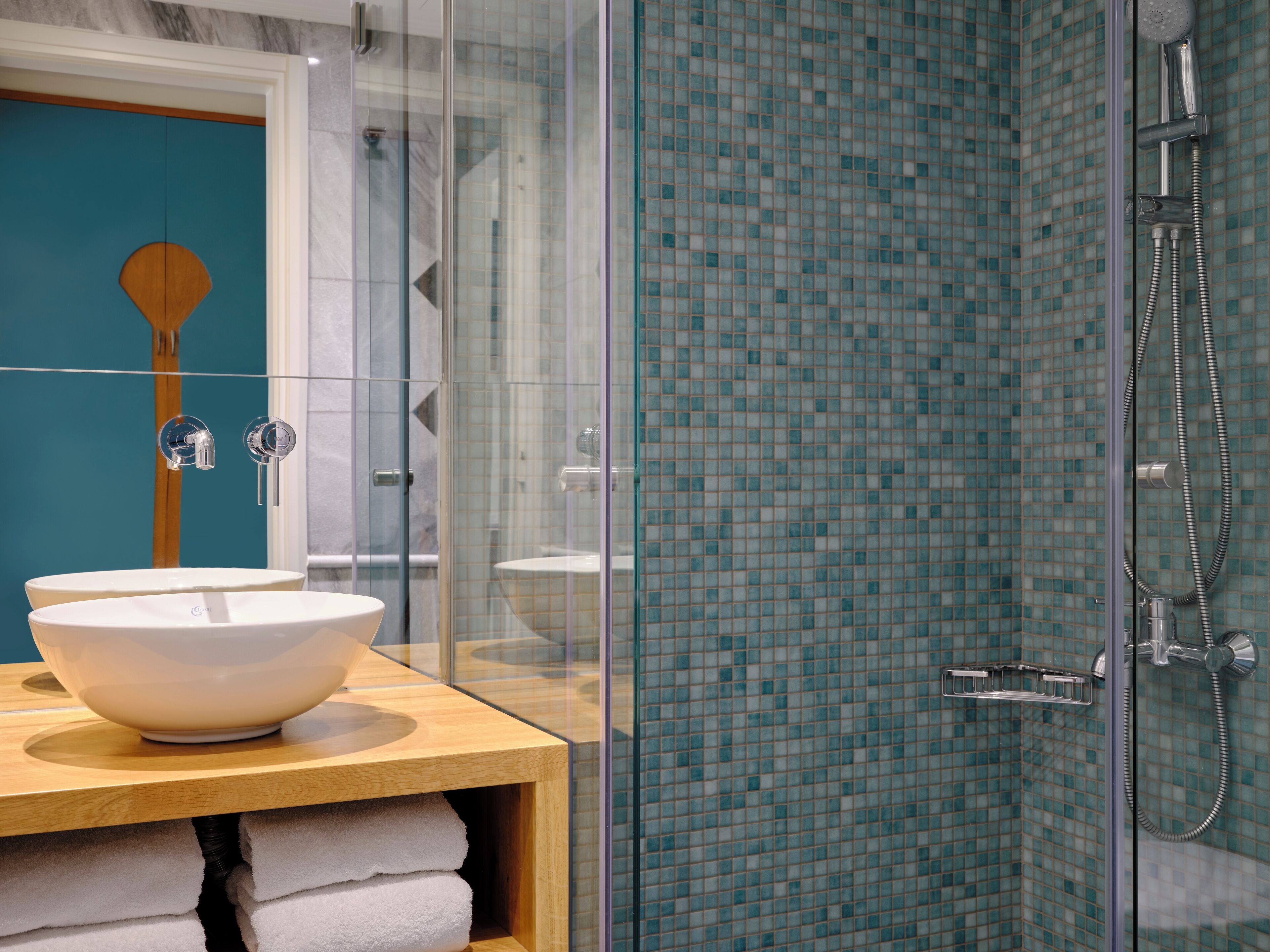 shower, rainfall showerhead, designer toiletries, hair dryer