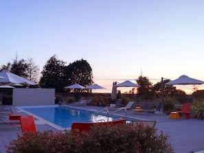 Outdoor pool, open 9:00 AM to 8:00 PM, pool loungers