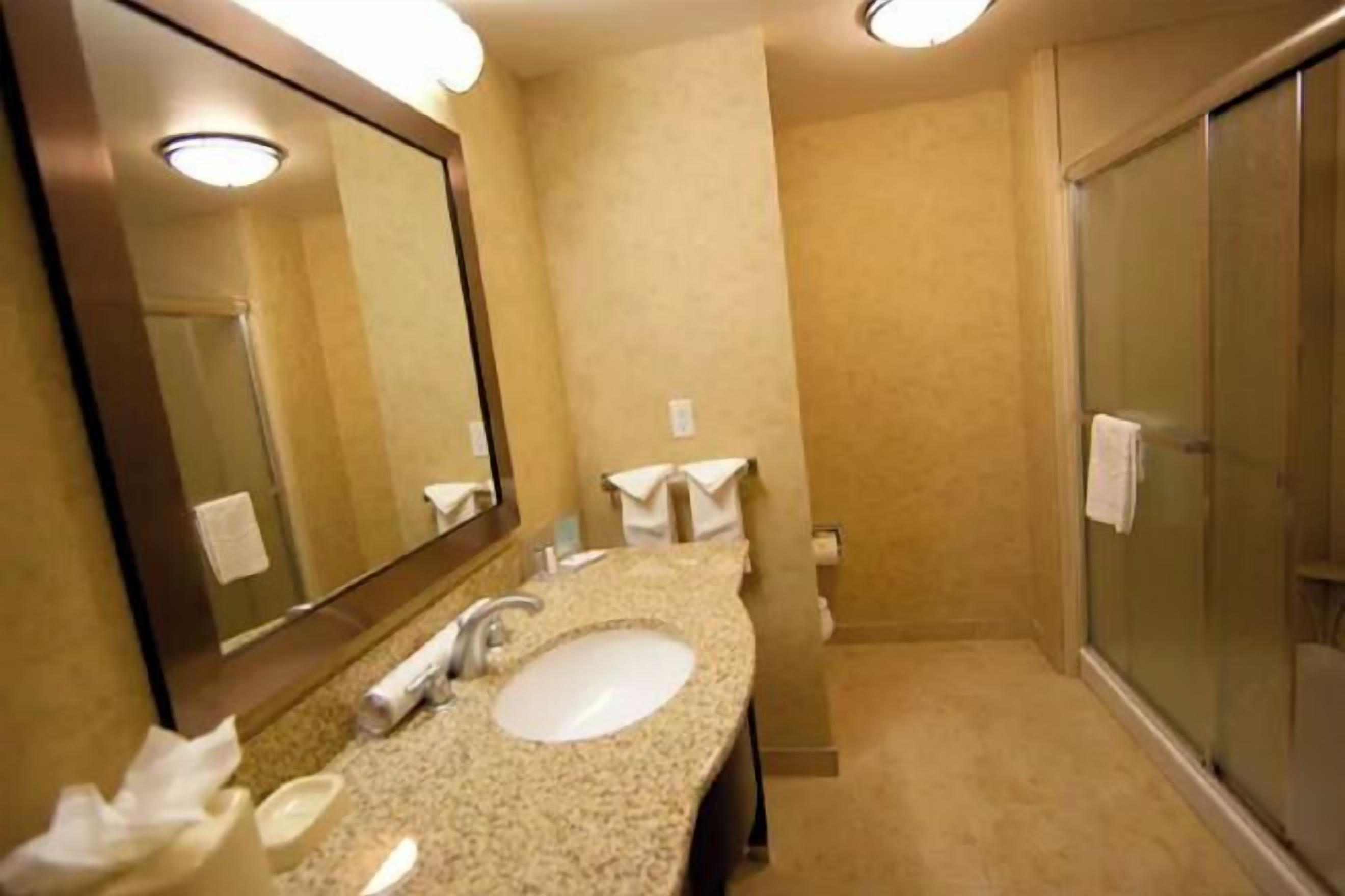 Secador de cabelo, toalhas de banho, sabonete, shampoo