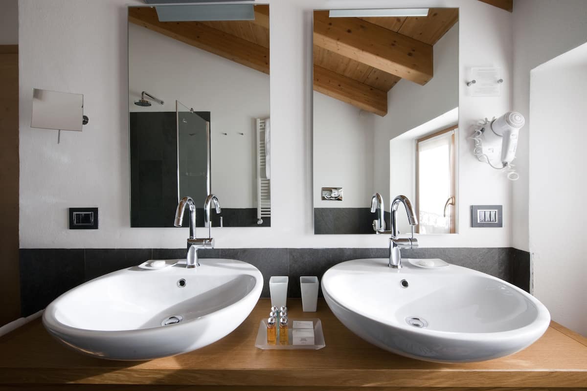 free toiletries, hair dryer, towels