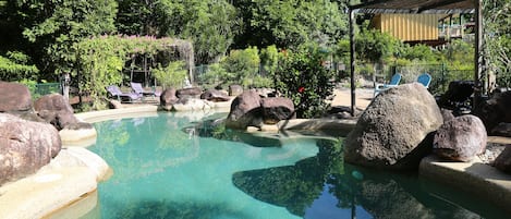 Outdoor pool, sun loungers