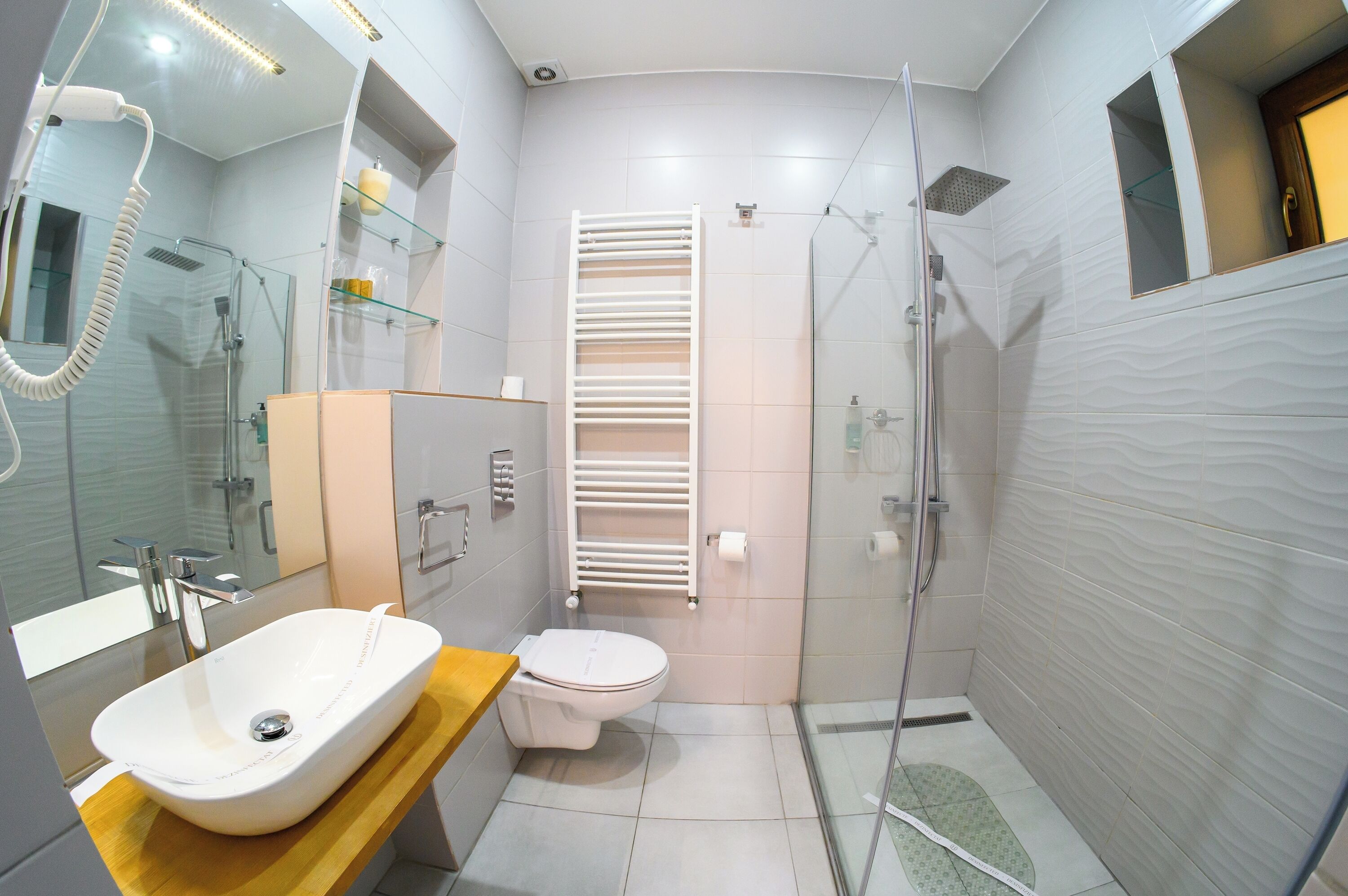 superior twin room | bathroom | hair dryer, towels, soap, shampoo