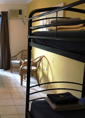 Blackout curtains, free WiFi, bed sheets
