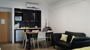 Fridge, microwave, oven, espresso maker