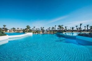 Indoor pool, outdoor pool, pool loungers