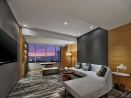 デラックス スイート キングベッド 1 台 | リビング エリア | 42 インチの液晶テレビ (ケーブル放送視聴可)、テレビ、iPod ドック