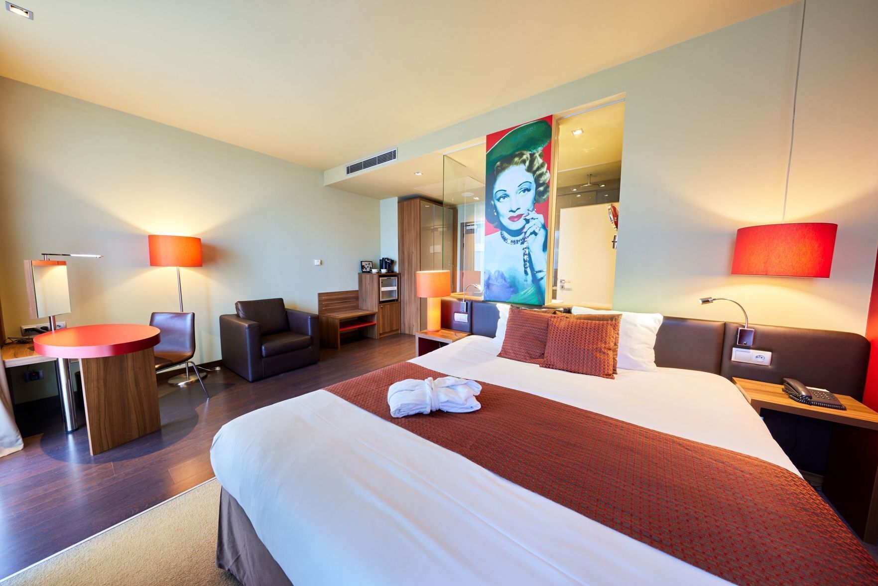 In-room safe, desk, laptop workspace, soundproofing