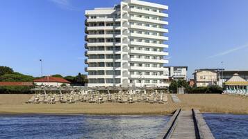 Am Strand, Liegestühle, Sonnenschirme