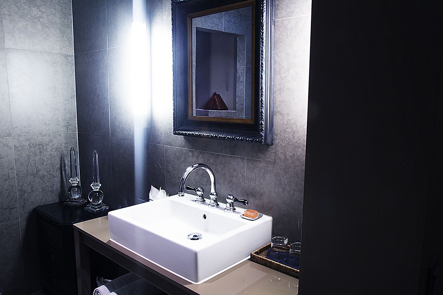 deluxe double room | bathroom | rainfall showerhead, free toiletries, hair dryer, bathrobes