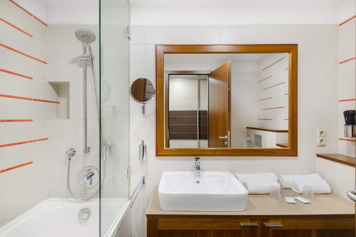 free toiletries, hair dryer, towels