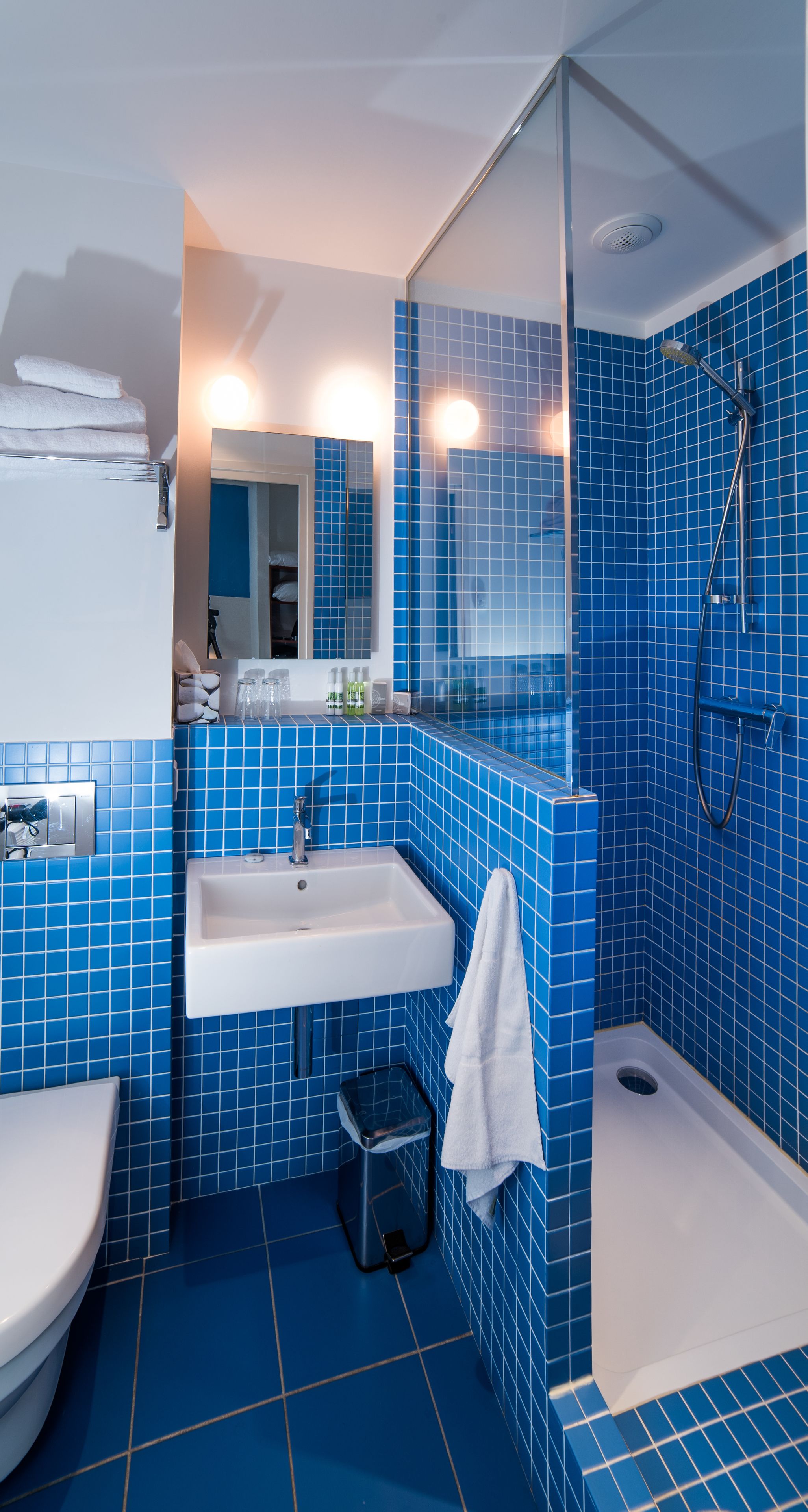 shower, free toiletries, hair dryer, towels