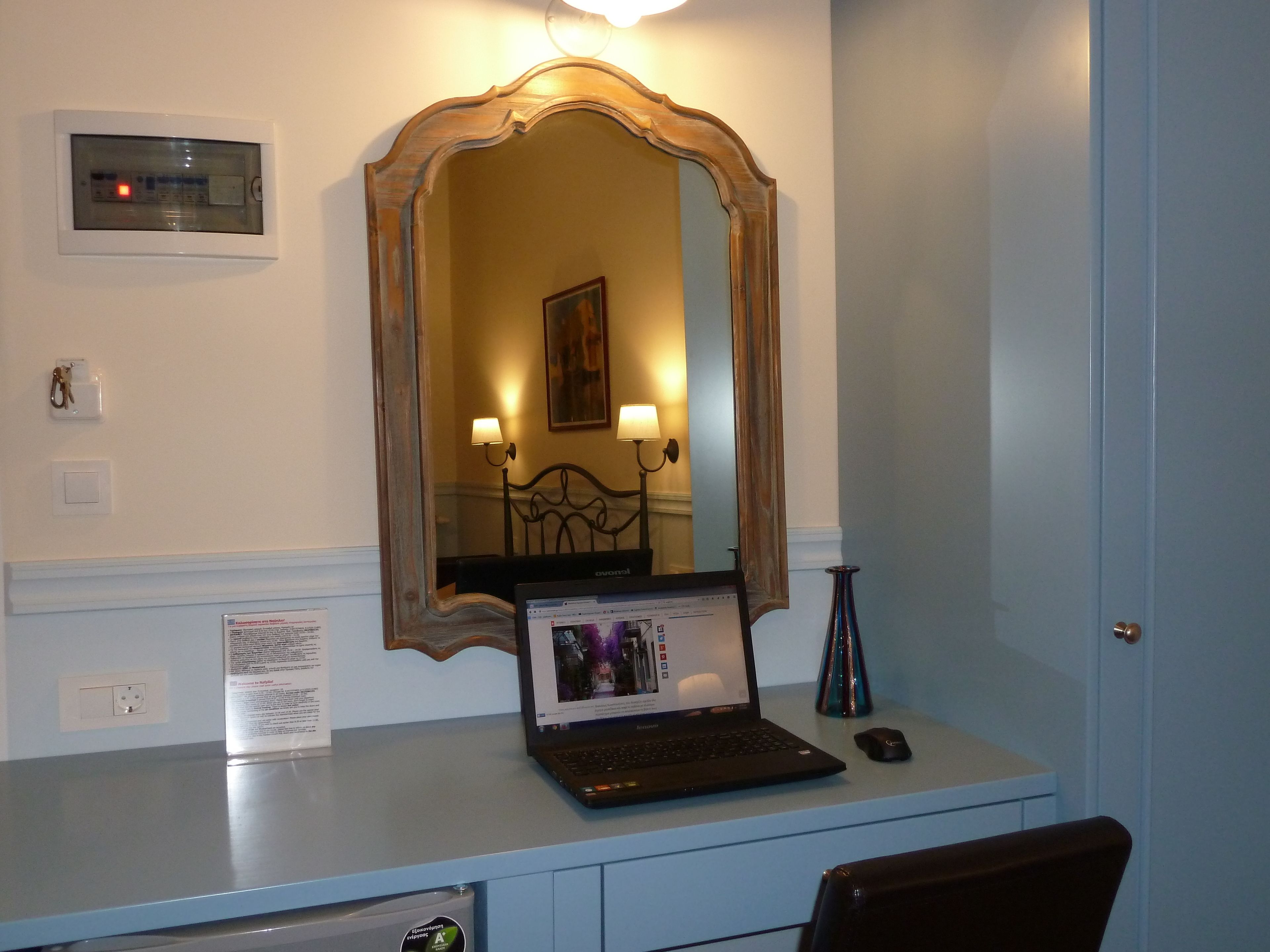 family room | egyptian cotton sheets, individually decorated, desk, blackout curtains