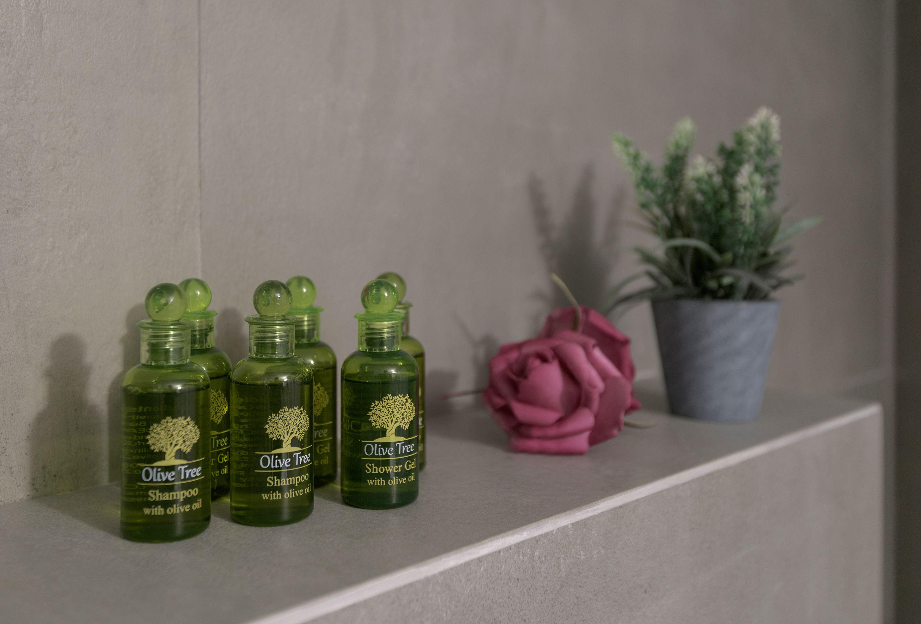 studio | bathroom amenities | hair dryer, slippers, towels, shampoo