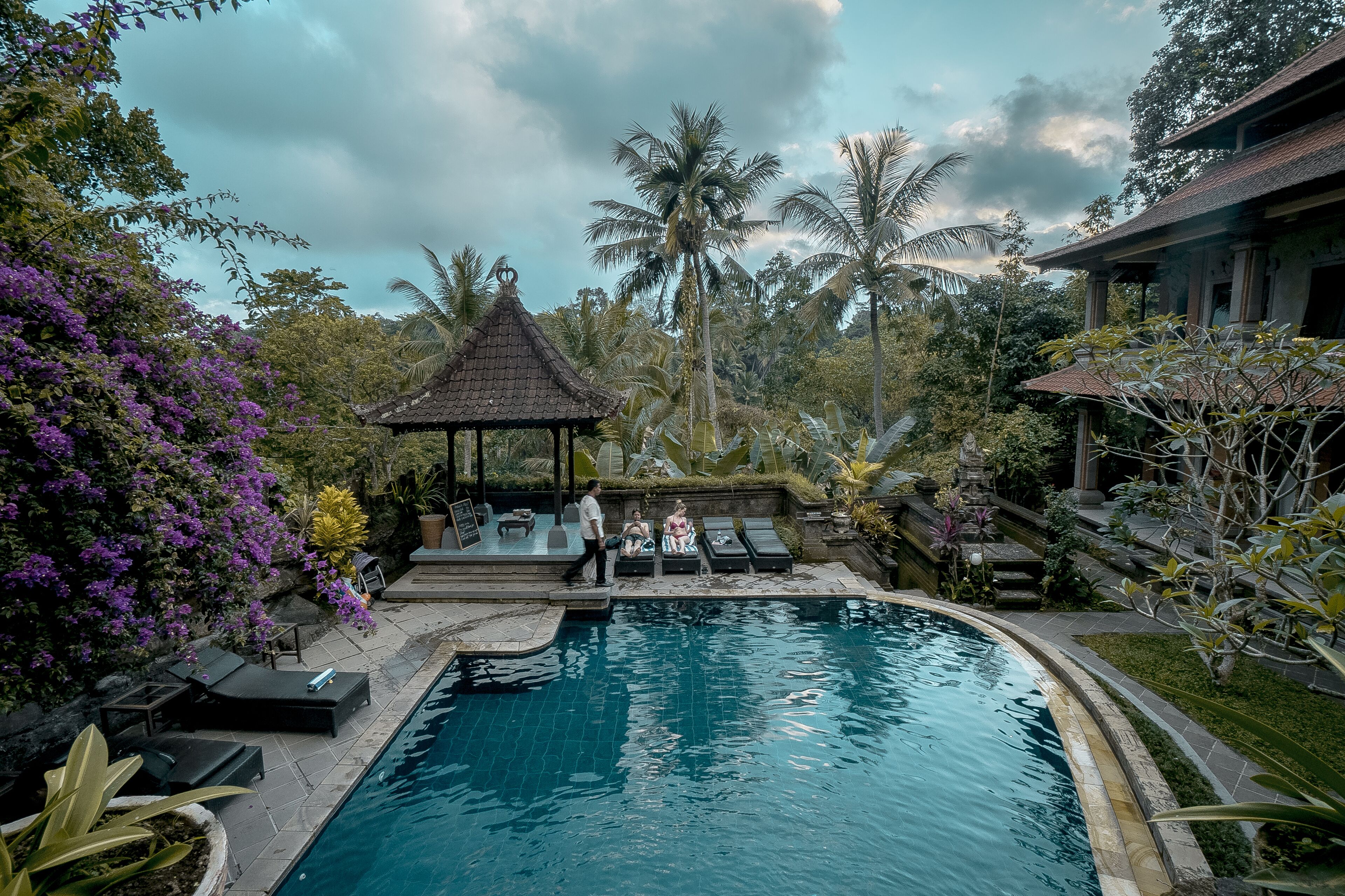 Outdoor pool, sun loungers