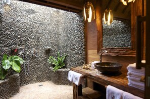 Villa, 2 Bedrooms, Beach View | Bathroom | Separate bathtub and shower, deep-soaking bathtub, rainfall showerhead