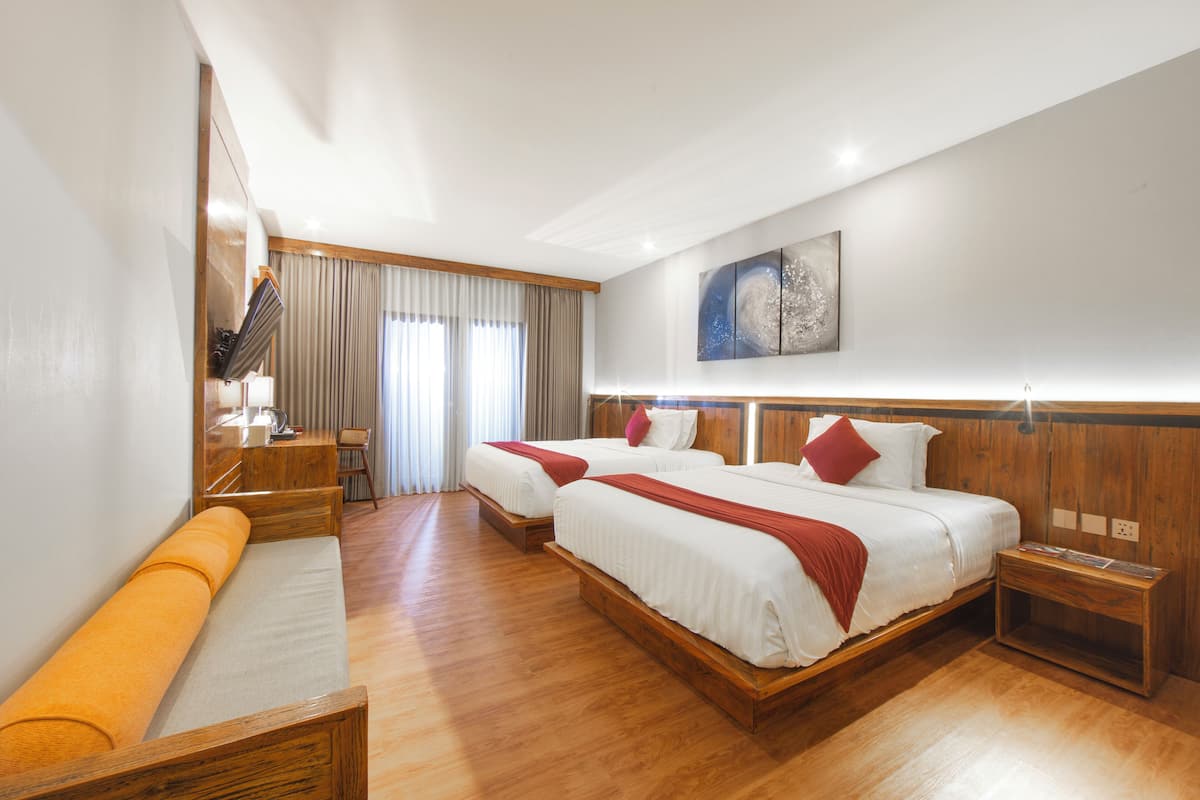 Deluxe Room, 2 Double Beds, Balcony | Premium bedding, in-room safe, desk, iron/ironing board