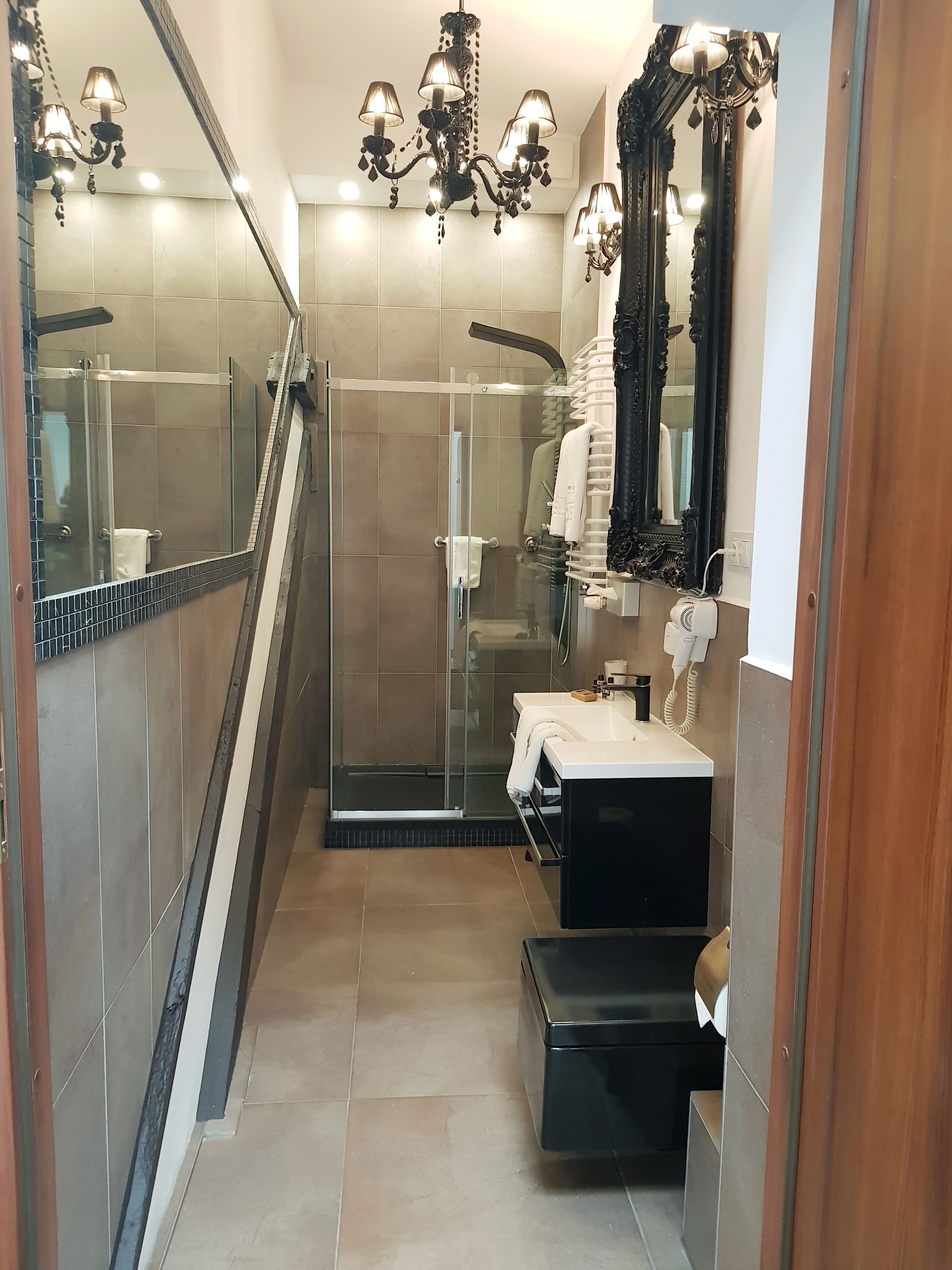 superior double or twin room | bathroom | shower, hair dryer, towels