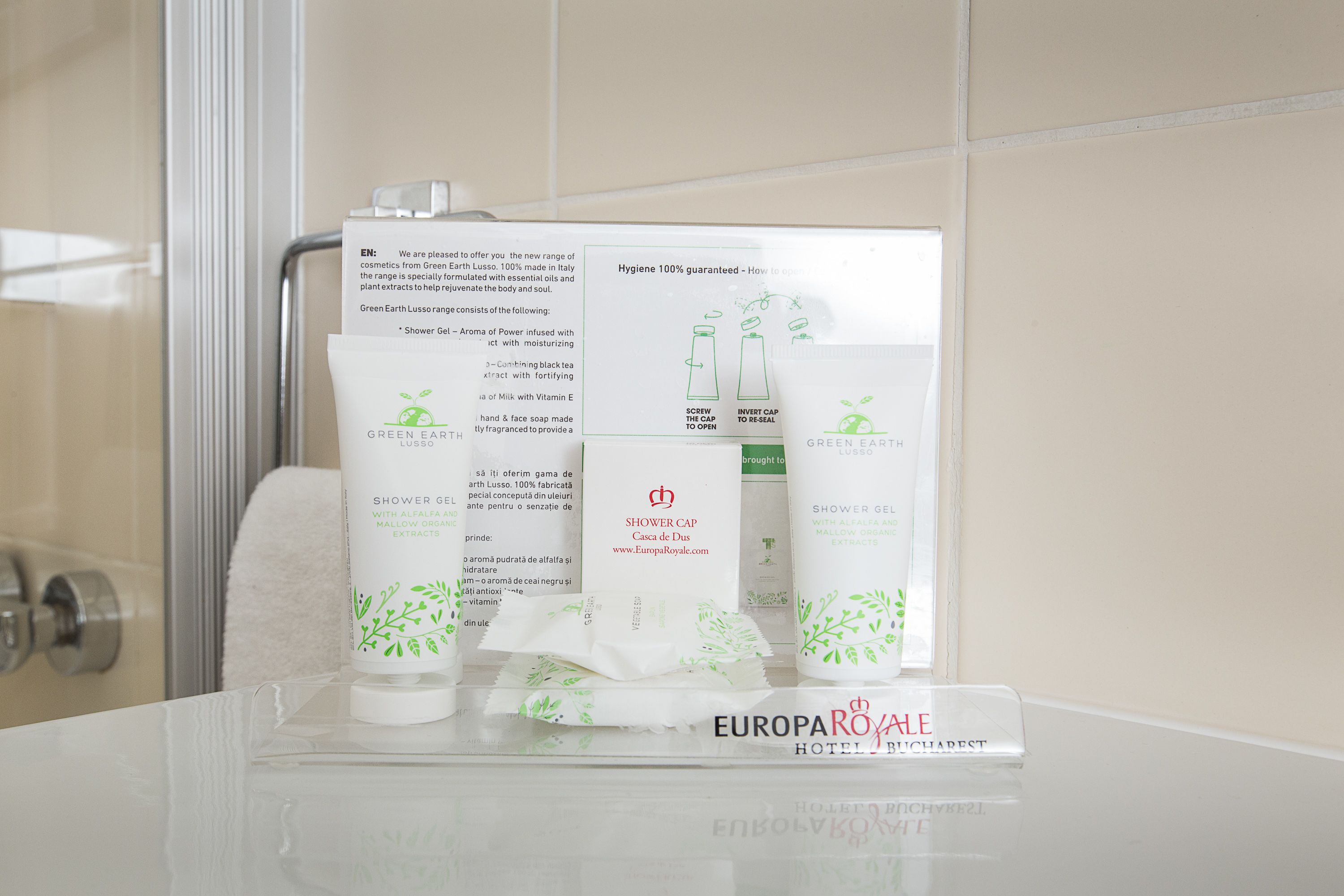 free toiletries, hair dryer, slippers, towels