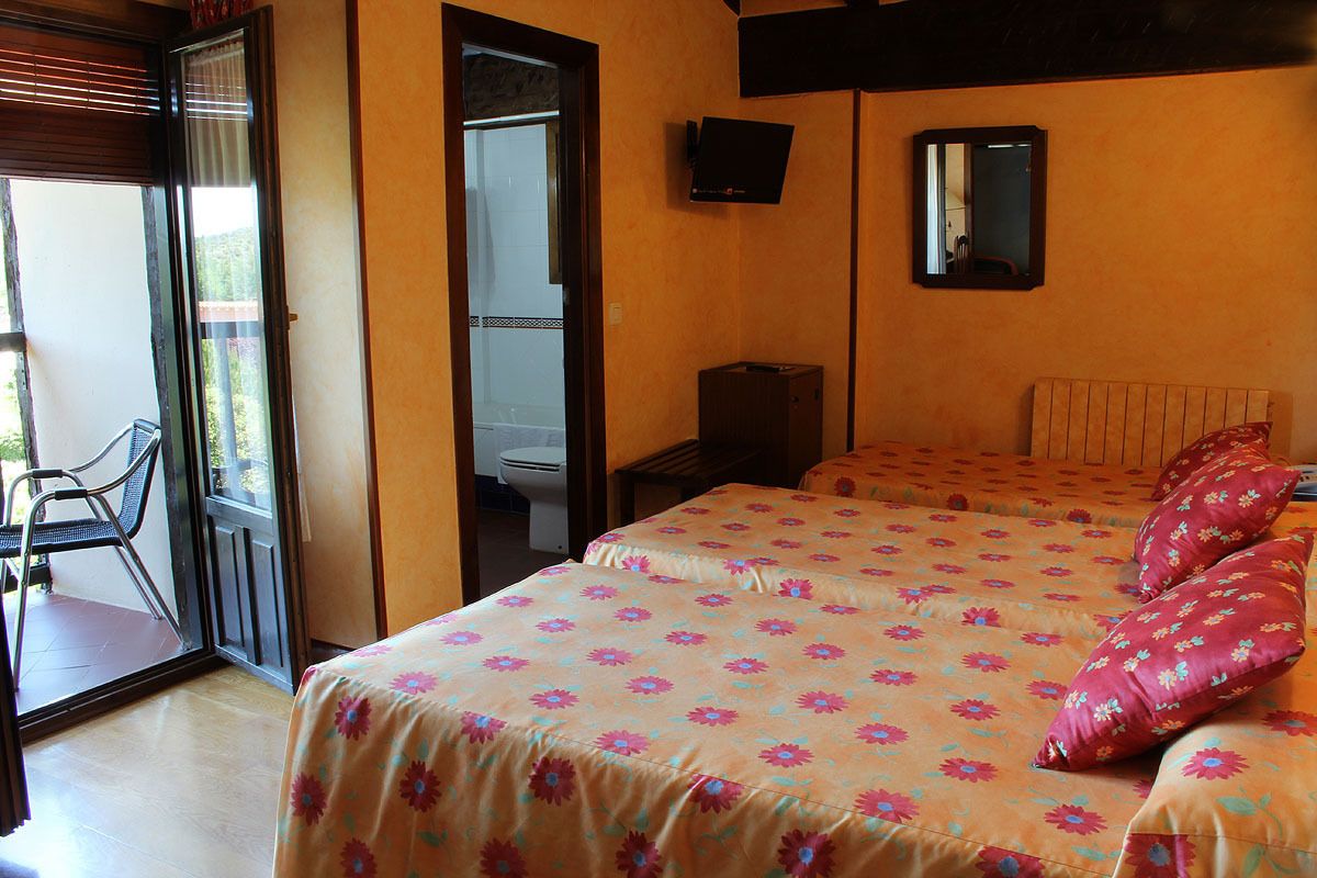 Una habitación de hotel con cama, una silla, un televisor y un espejo.