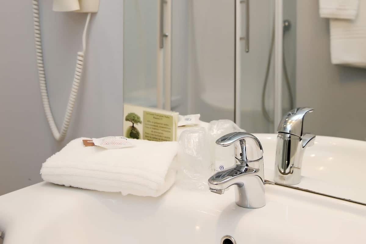 shower, free toiletries, hair dryer, towels