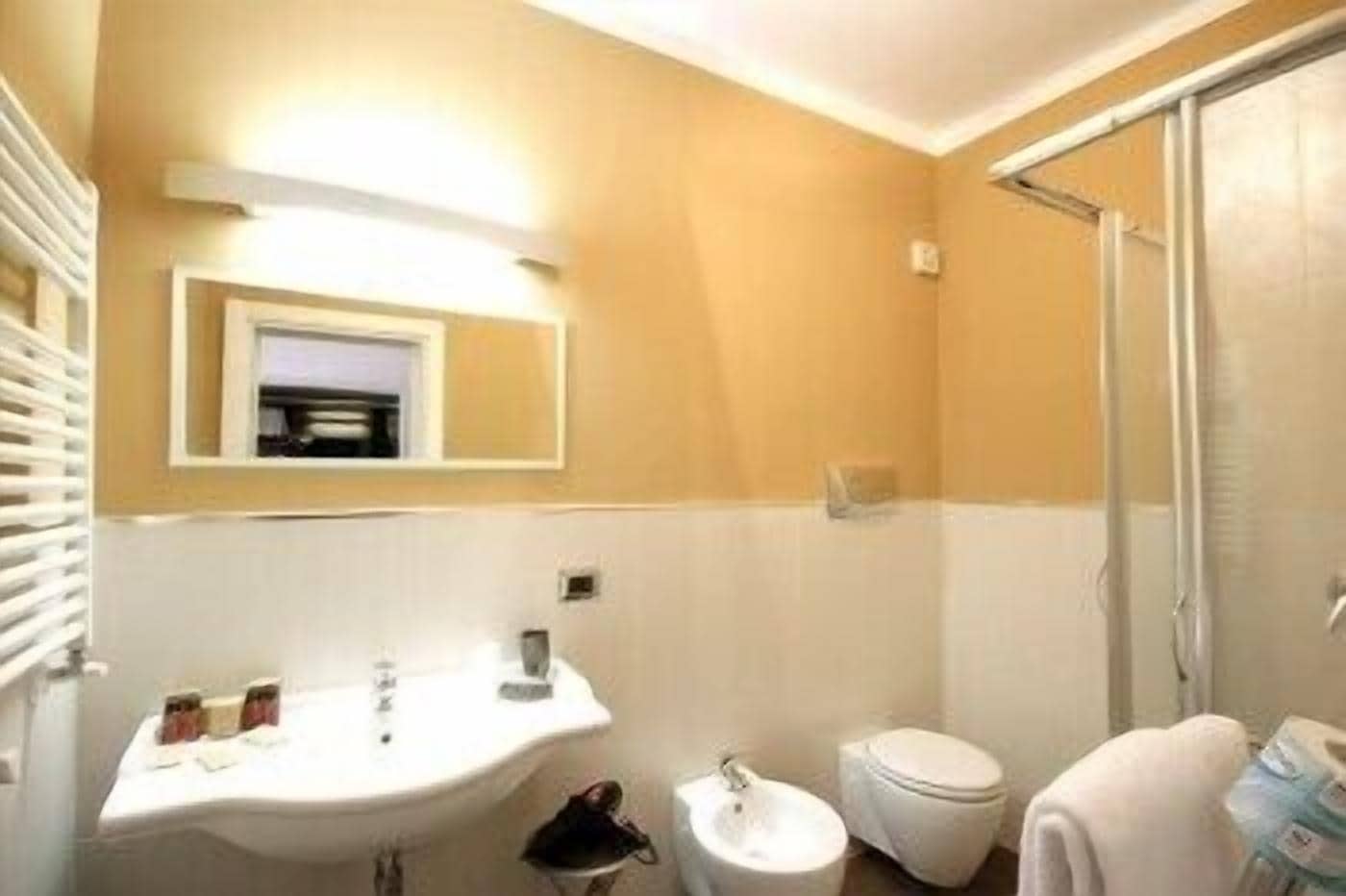 combined shower/bathtub, hair dryer, bidet, towels