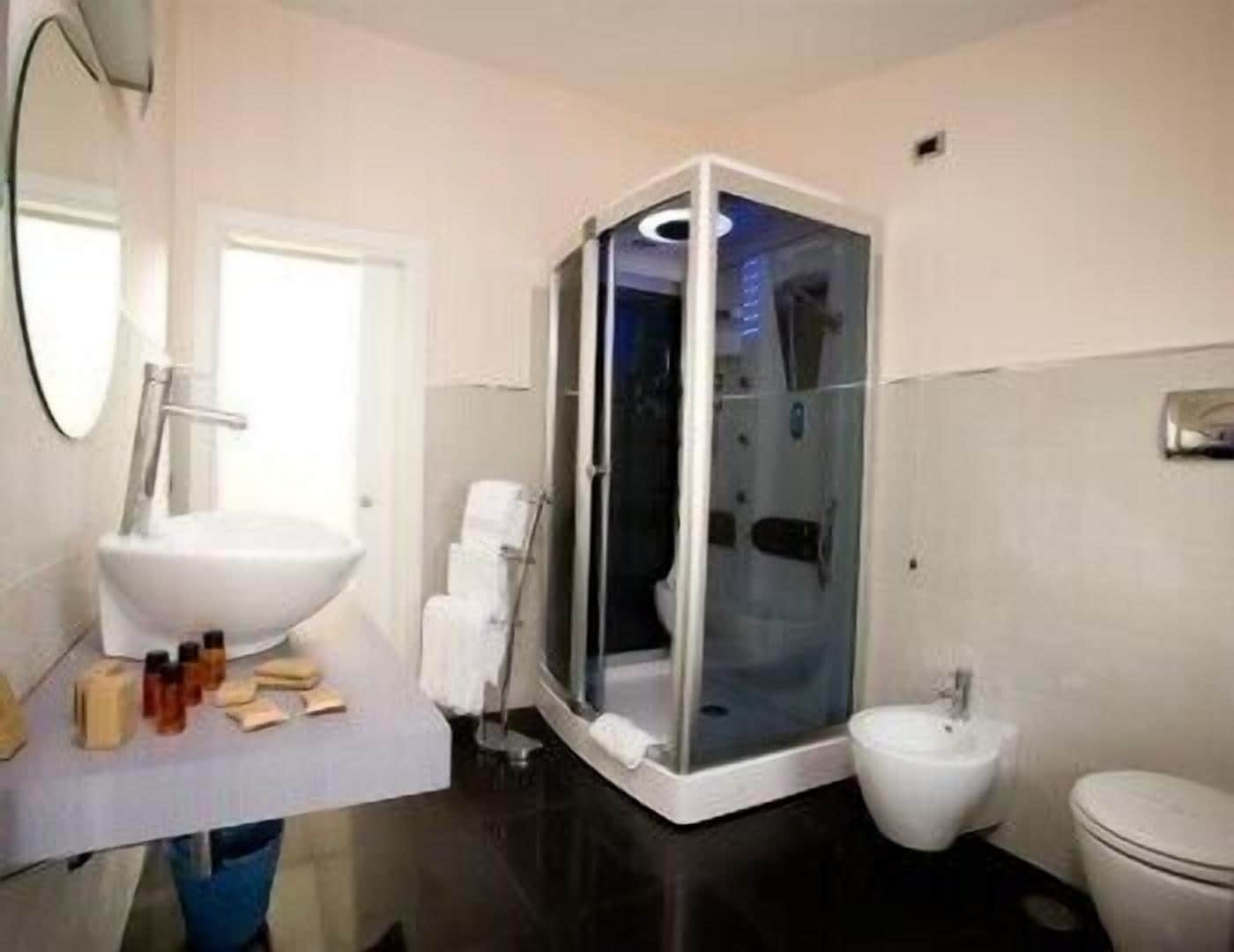 combined shower/bathtub, hair dryer, bidet, towels